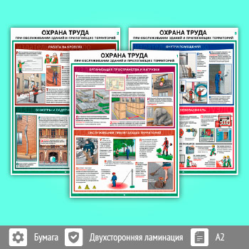 Плакаты «Охрана труда при обслуживании зданий и прилегающих территорий» (С-123, 3 листа, A2)